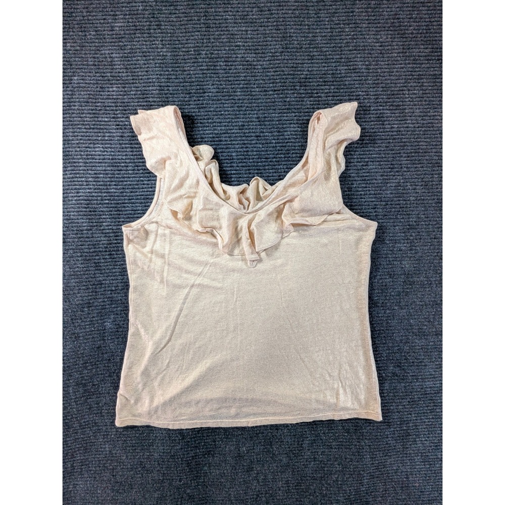Lilly Pulitzer Tank Top Womens Large Gold Metallic Ruffle Neck Summer Blouse - Picture 3 of 12